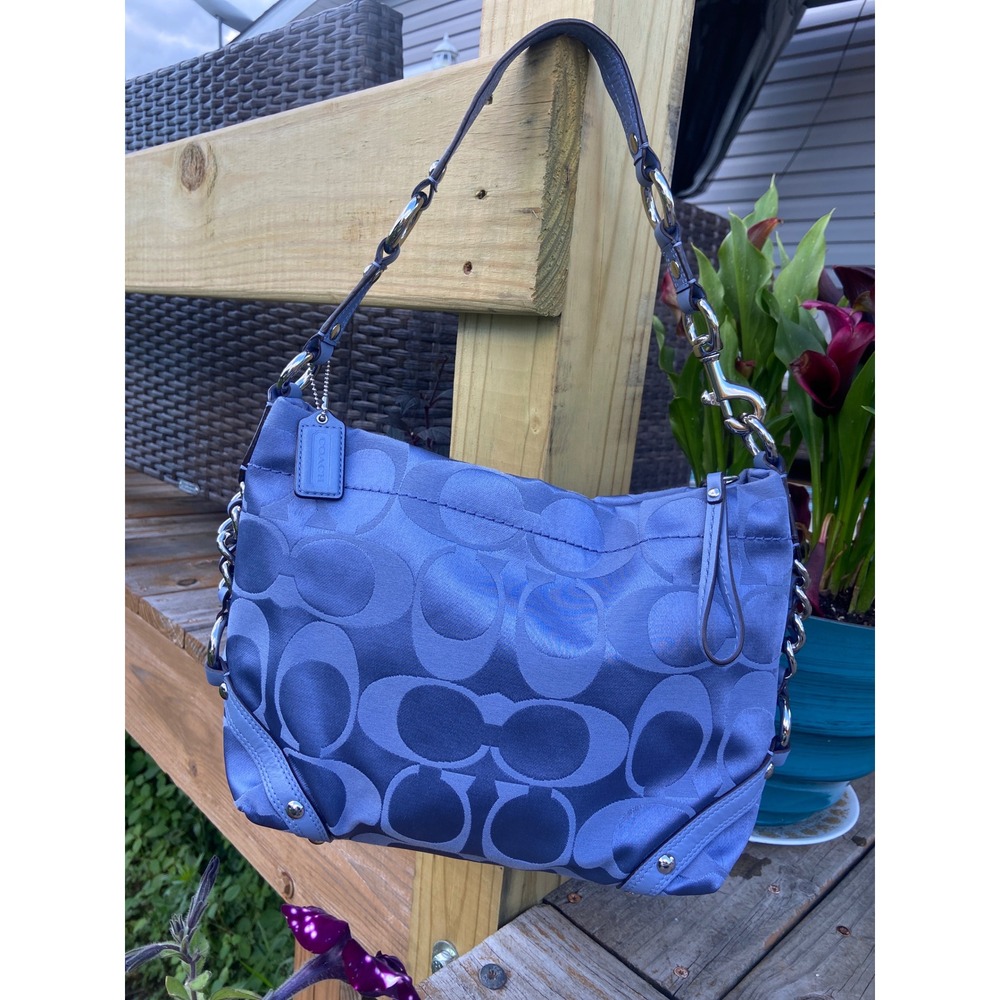 VTG Coach Carly Hobo Bag Blue Periwinkle Signature Jacquard Silver Hardware Y2K - Picture 2 of 16